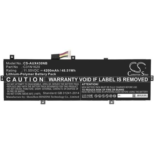 Аккумулятор CameronSino CS-AUX430NB для ноутбука Asus BX430, BX430UA, BX430UQ, 11.55В, 4200 мАч, 48.51 Вт, Li-Polymer, черный