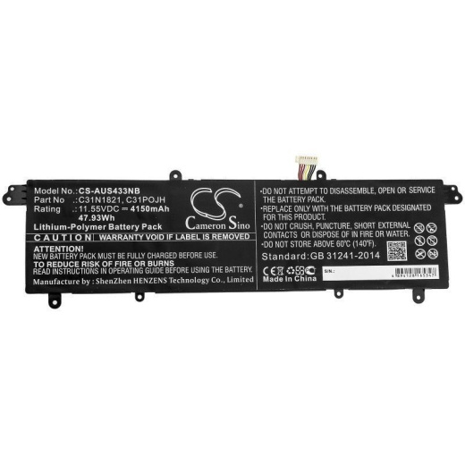 Аккумулятор CameronSino CS-AUS433NB для ноутбука Asus UX3000XN, UX392FA, UX392FN-2B, 11.55В, 4150 мАч, 47.93 Вт, Li-Polymer, черный