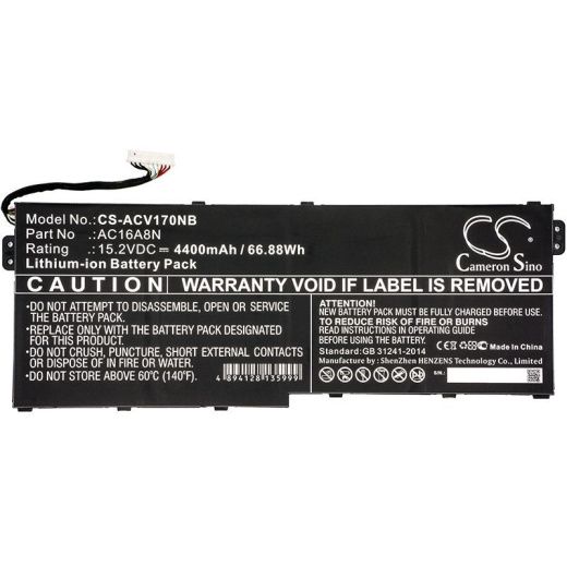Аккумулятор CameronSino CS-ACV170NB для ноутбука Acer Aspire V17 Nitro, Aspire V17 Nitro BE, 15.2В, 4400 мАч, 66.88 Вт, Li-ion, черный