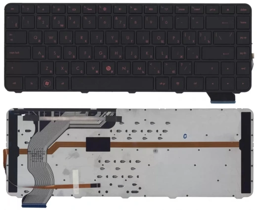 Клавиатура для ноутбука HP Envy 14-1000 черная с черной рамкой, красная подсветка