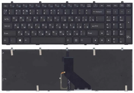 Клавиатура для ноутбука DNS Clevo W350, w370, черная c рамкой (плоский Enter) подсветка