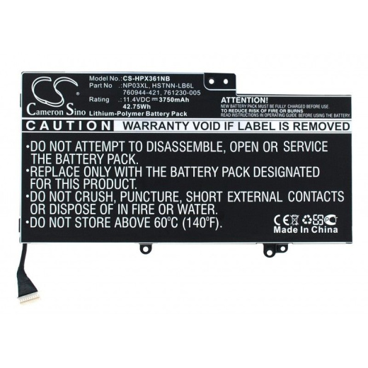 Аккумулятор CameronSino CS-HPX361NB для ноутбука HP 15-U011DX, ENVY 15-U001XX, 11.4В, 3750 мАч, 42.75 Вт, Li-Polymer, черный