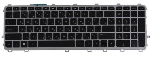 Клавиатура для ноутбука HP для Envy 15, 15-j000er, с подсветкой, черные клавиши, серебристая рамка, гор. Enter