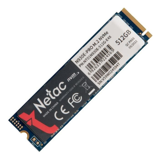 SSD M.2 Netac 512Gb N930E Pro Series <NT01N930E-512G-E4X> Retail (PCI-E 3.1 x4, up to 2080/1700MBs, 3D TLC/QLC, NVMe 1.3, 22х80mm)