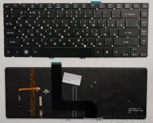 Клавиатура для ноутбука Acer Aspire M3-481, M5-481, M5-481G, M5-481T, M5-481TG чёрная, с подсветкой