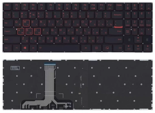 Клавиатура для ноутбука Lenovo Legion Y520, Y520-15IKB черная без рамки, красная подсветка