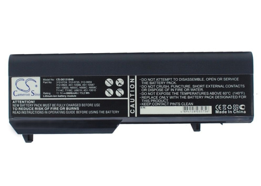 Аккумулятор CameronSino CS-DE1310HB для ноутбука Dell Vostro 1310, Vostro 1320, 11.1В, 6600 мАч, 73.2 Вт, Li-ion, черный