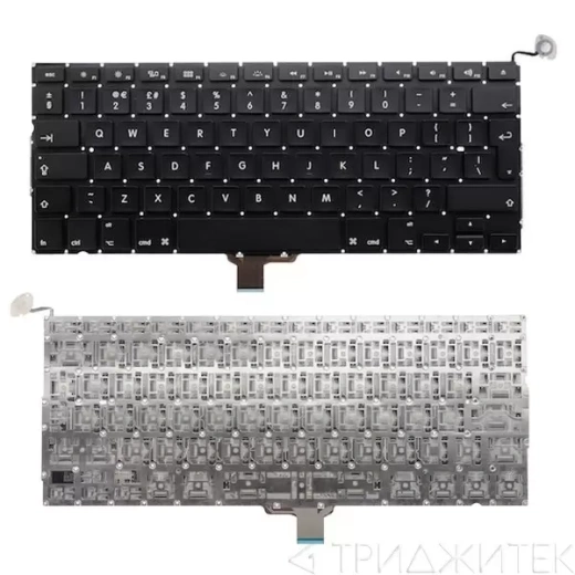 Клавиатура для ноутбука Apple MacBook A1278 чёрная, плоский Enter, с подсветкой