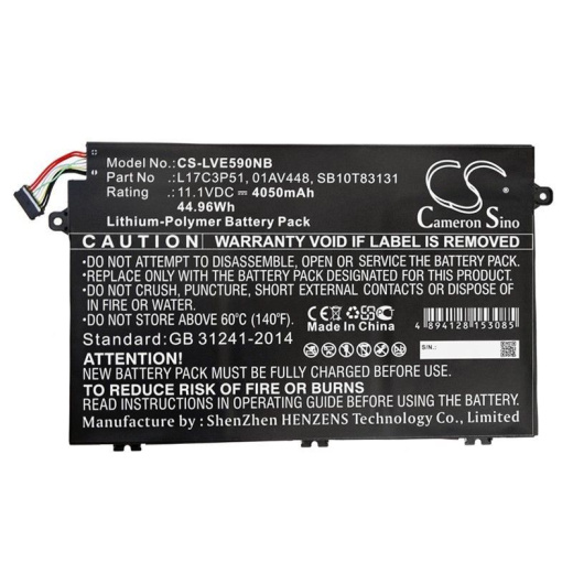 Аккумулятор CameronSino CS-LVE590NB для ноутбука Lenovo ThinkPad E14, ThinkPad E15, 11.1В, 4050 мАч, 44.96 Вт, Li-Polymer, черный