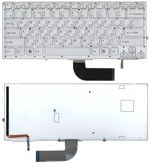 Клавиатура для ноутбука Sony Vaio VPC-SD, VPC-SB серебристая c подсветкой