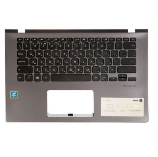 Клавиатура с топкейсом для ноутбука Asus X409FA серая, черные кнопки, (с разбора) царапины, щербинки