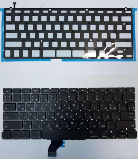 Клавиатура для ноутбука Apple MacBook A1502 чёрная, плоский Enter, с подсветкой