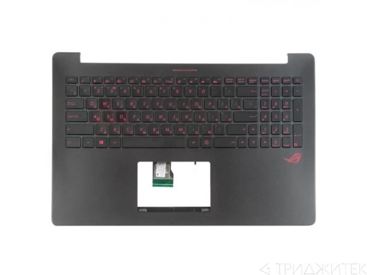 Клавиатура для ноутбука Asus N501JW с топкейсом, черная с подсветкой, красные буквы, с динамиками, с креплением под HDD