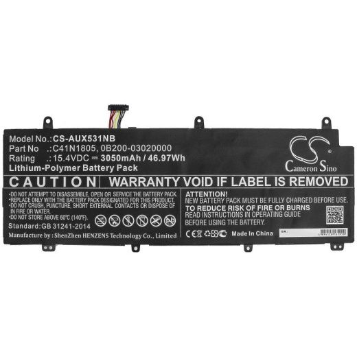 Аккумулятор CameronSino CS-AUX531NB для ноутбука Asus GX531, GX531GM, GX531GS, 15.4В, 3050 мАч, 46.97 Вт, Li-Polymer, черный