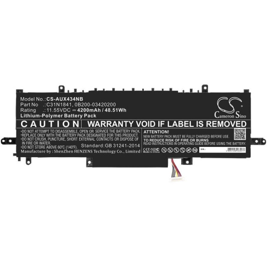 Аккумулятор CameronSino CS-AUX434NB для ноутбука Asus UX334, UX334FL-0043B8565U, 11.55В, 4200 мАч, 48.51 Вт, Li-Polymer, черный