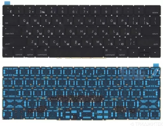 Клавиатура для ноутбука Apple MacBook A1706, A1707, Late 2016 - Mid 2017, черная, с подсветкой, плоский Enter