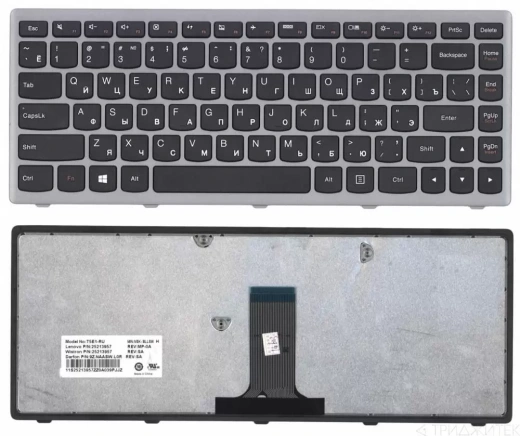 Клавиатура для ноутбука Lenovo IdeaPad Flex 2-14, G40-30, G40-70 черная, рамка серебряная