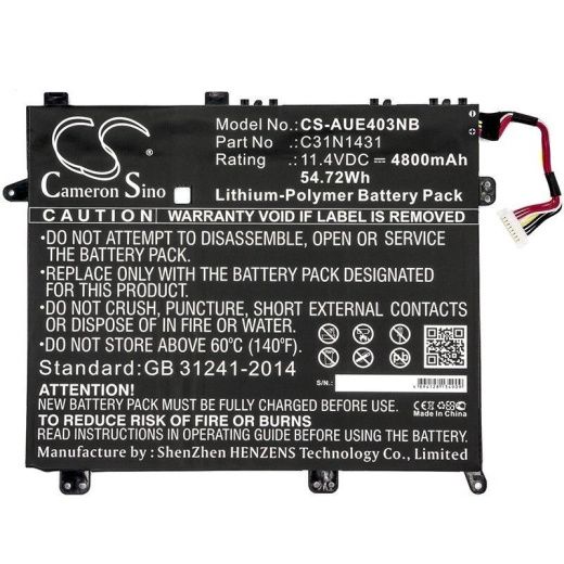 Аккумулятор CameronSino CS-AUE403NB для ноутбука Asus E403NA-FA003T, E403NA-FA007T, 11.4В, 4800 мАч, 54.72 Вт, Li-Polymer, черный