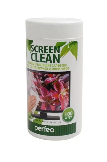 Влажные салфетки PERFEO PF-T/SC-100 "Screen Clean" для LCD/TFT экранов и мониторов, в тубе, 100шт.