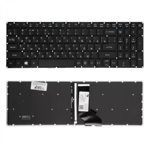 Клавиатура для ноутбука Acer Aspire E5-573 Series. Плоский Enter. Черная, без рамки. С подсветкой. PN: NK.I1513.006, AEZRT700010.