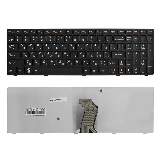 Клавиатура для ноутбука Lenovo IdeaPad Y570, Y570A Series. Плоский Enter. Черная, без рамки