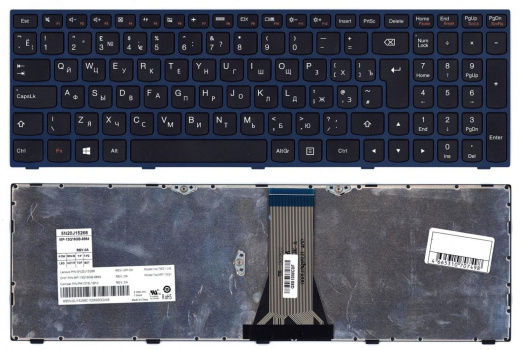 Клавиатура для ноутбука Lenovo IdeaPad G50-70, G50-30 черная с синей рамкой