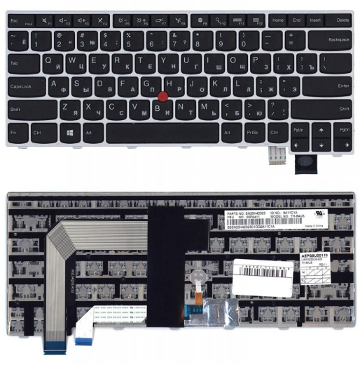 Клавиатура для ноутбука Lenovo ThinkPad T460S T470S, черная с серебристой рамкой