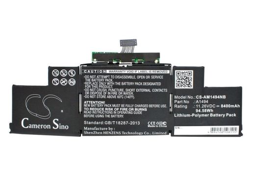Аккумулятор CameronSino CS-AM1494NB для ноутбука Apple MacBook Pro Retina Display 15", 11.26В, 8400 мАч, 94.58 Вт, Li-Polymer, черный