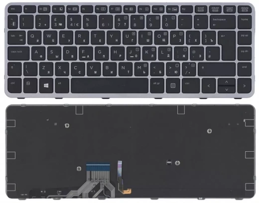 Клавиатура для ноутбука HP 1040 G1 черная с серой рамкой с подсветкой