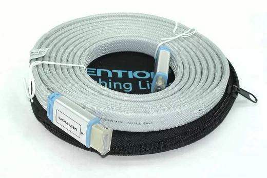 Кабель Vention HDMI (H450) 3m, серый плоский в оплетке в круглом кейсе