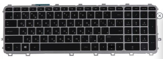 Клавиатура для ноутбука HP для Envy 15, 15-j000er, с подсветкой, черные клавиши, серебристая рамка, гор. Enter