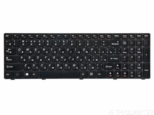 Клавиатура для ноутбука Lenovo IdeaPad G580, G585, G780, Z580, Z580A, Z585, Z780, V580, P580, P585, черная, с серой рамкой, горизонтальный Enter