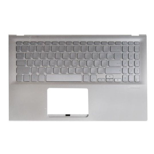 Клавиатура с топкейсом для ноутбука Asus X512 с разбора, серебристая, сломано крепление клавиши FN, царапины