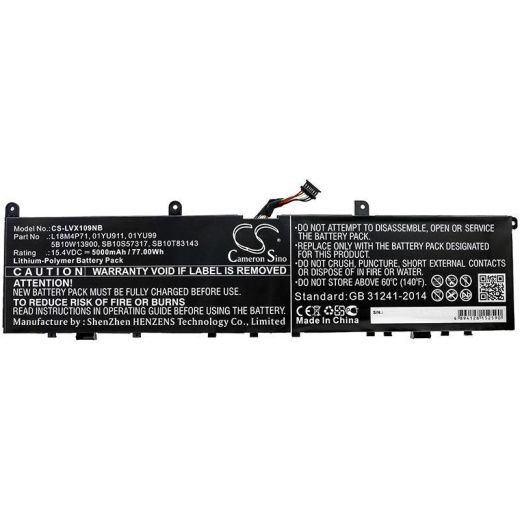Аккумулятор CameronSino CS-LVX109NB для ноутбука Lenovo ThinkPad P1 2019, 15.4В, 5000 мАч, 77 Вт, Li-Polymer, черный