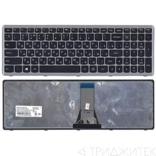 Клавиатура для ноутбука Lenovo IdeaPad Flex 15, G500S, G505S, S500, S510, Z510, черная, рамка серебряная