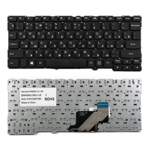 Клавиатура для ноутбука Lenovo Yoga 3 11 300-11IBR, 300-11IBY, 700-11ISK Series, плоский Enter, черная, с рамкой
