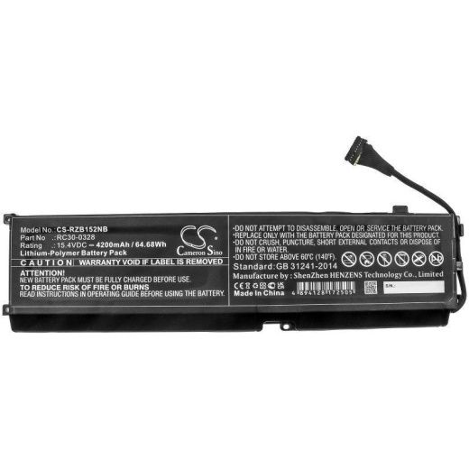 Аккумулятор CameronSino CS-RZB152NB для ноутбука Razer Blade 15 2020, Blade 15 2021, 15.4В, 4200 мАч, 64.68 Вт, Li-ion, черный