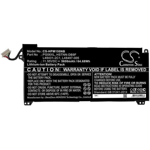 Аккумулятор CameronSino CS-HPM150NB для ноутбука HP Omen 15-DH0000NA, Omen 15-DH0000NX, 11.55В, 5600 мАч, 64.68 Вт, Li-ion, черный