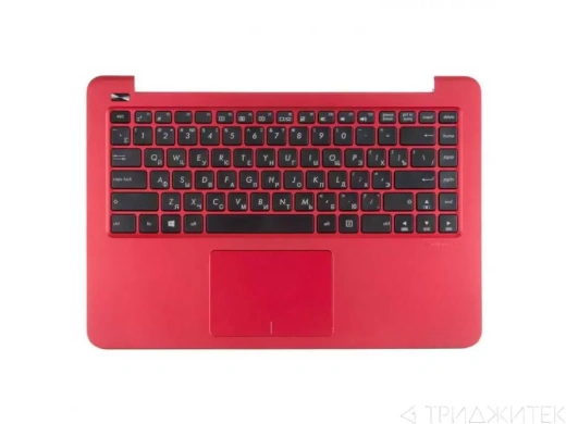 Клавиатура для ноутбука Asus E402MA-1R с топкейсом, красная панель, черные кнопки, с тачпадом