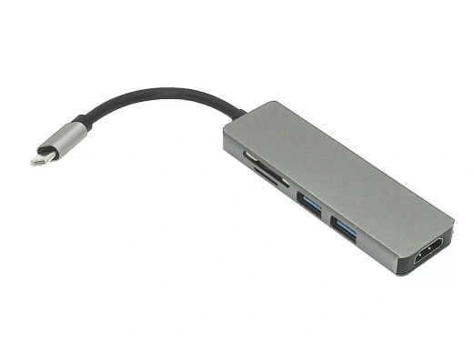 Адаптер Type C на HDMI, USB 3.0*2 + SD/TF для MacBook серебро
