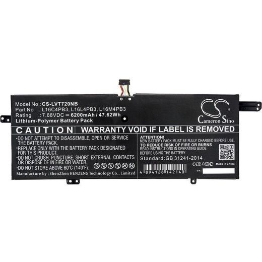Аккумулятор CameronSino CS-LVT720NB для ноутбука Lenovo IdeaPad 720s, 7.68В, 6200 мАч, 47.62 Вт, Li-Polymer, черный