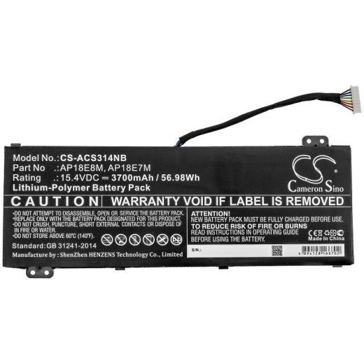 Аккумулятор CameronSino CS-ACS314NB для ноутбука Acer Aspire 7 715-74G-52MV, A715-74, 15.4В, 3700 мАч, 56.98 Вт, Li-Polymer, черный