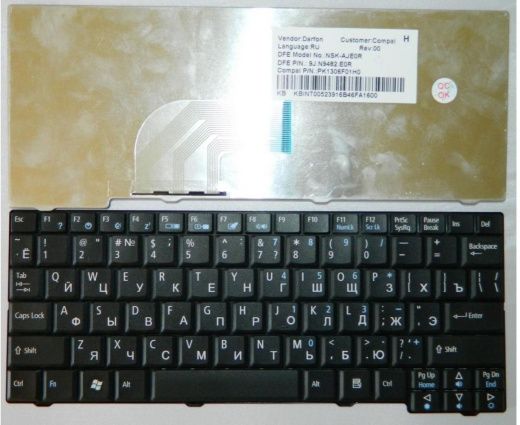 Клавиатура для ноутбука Acer One 531H, D150, D250, P531, AOA150, ZG5, A110, Gateway LT30 LT3000 черн