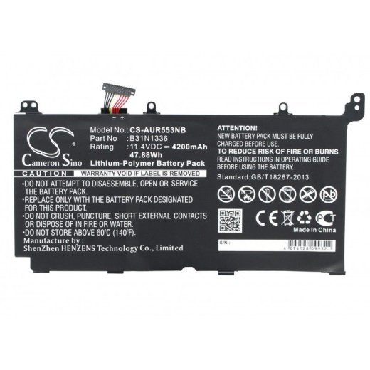 Аккумулятор CameronSino CS-AUR553NB для ноутбука Asus A551LN, K551LA Serie, 11.4В, 4200 мАч, 47.88 Вт, Li-Polymer, черный