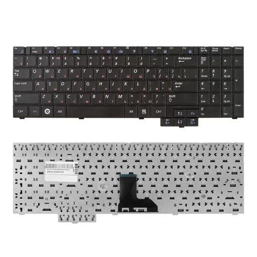 Клавиатура для ноутбука Samsung R519, R523, R525, R528, R530, R538, R540, P580 Series. Плоский Enter. Черная, без рамки