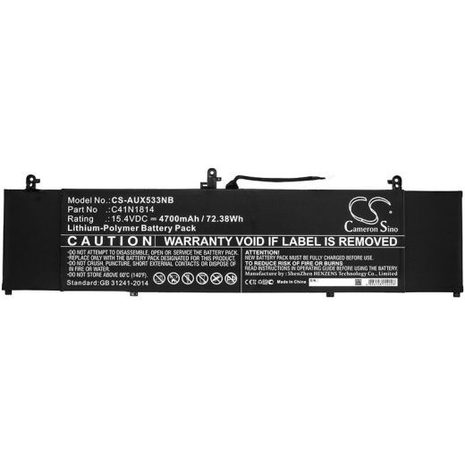 Аккумулятор CameronSino CS-AUX533NB для ноутбука Asus BX533FD, RX533, RX533FD, 15.4В, 4700 мАч, 72.38 Вт, Li-Polymer, черный