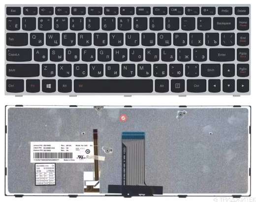 Клавиатура для ноутбука Lenovo IdeaPad Flex 2-14, G40-30, G40-70 чёрная, рамка серебряная, с подсветкой