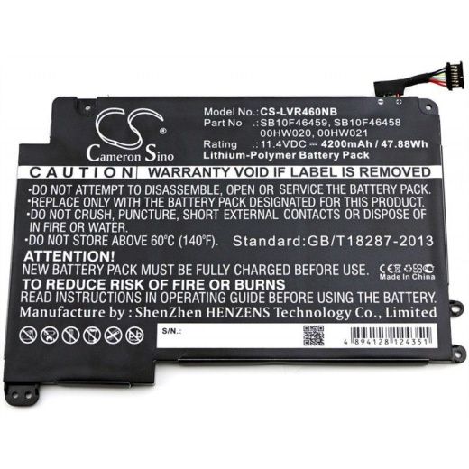 Аккумулятор CameronSino CS-LVR460NB для ноутбука Lenovo ThinkPad P40 Yoga, 11.4В, 4200 мАч, 47.88 Вт, Li-Polymer, черный