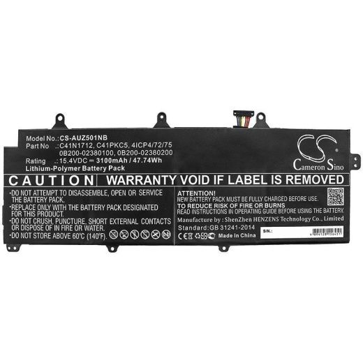 Аккумулятор CameronSino CS-AUZ501NB для ноутбука Asus GX501, GX501G, GX501GI, 15.4В, 3100 мАч, 47.74 Вт, Li-Polymer, черный
