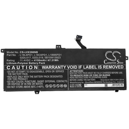 Аккумулятор CameronSino CS-LVX390NB для ноутбука Lenovo ThinkPad X390, 11.4В, 4150 мАч, 47.31 Вт, Li-Polymer, черный